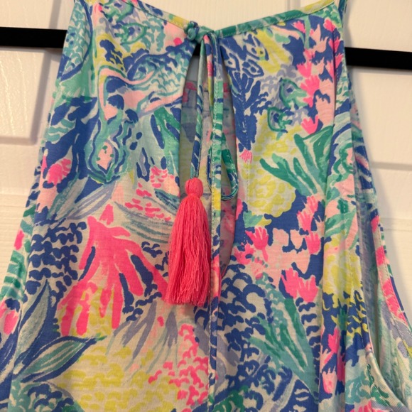 Lilly Pulitzer Margot Swing Dress Mermaids Cove Print Pink Tassel Medium Blue M‎ - Picture 6 of 7